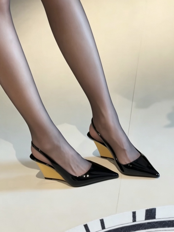 2026 New Style Peep-Toe Patent Leather Single Strap Gold Wedge Sandals for Women, Summer Sexy and Elegant Pointed-Toe High Heels