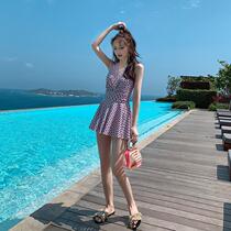 2021 new swimwear womens ins Shymsen Belly Display Slim Foam Spa Conjoined Conservative Student Fashion Swimsuit