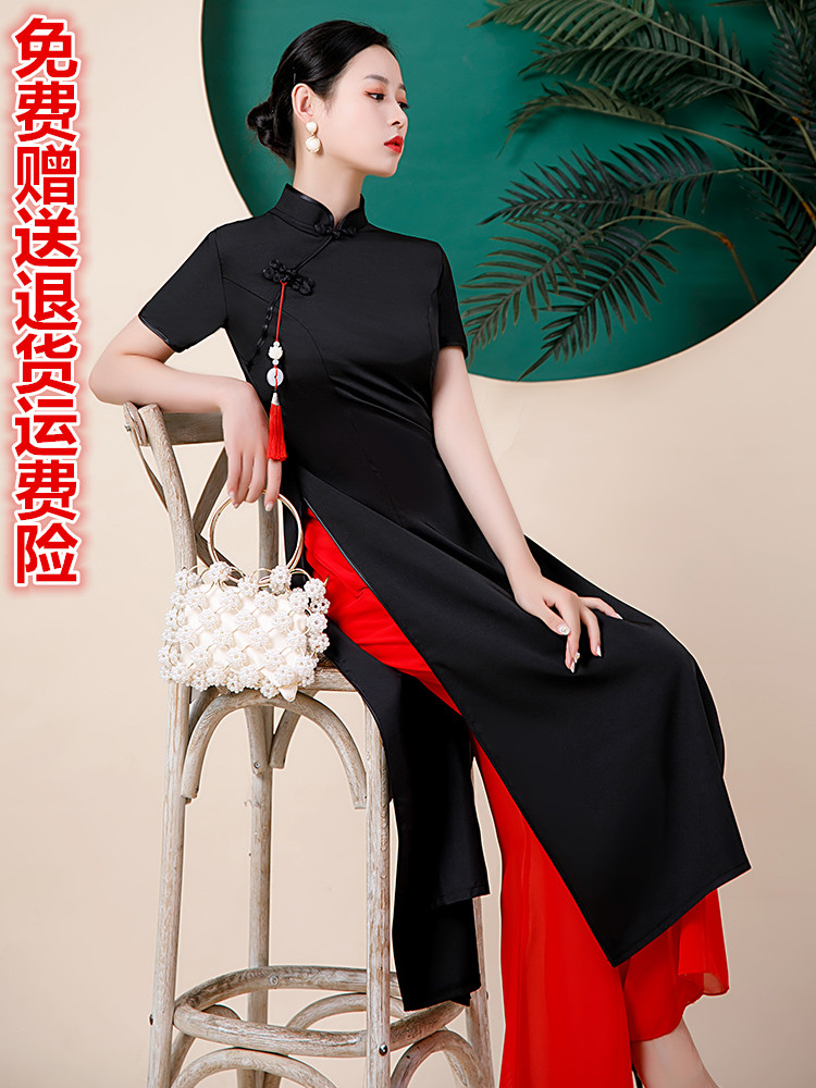 Cheongsam, elite long suit, elegant trousers, set, Chinese style