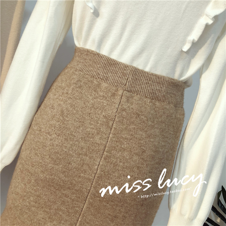 EE2018 thu đông mới thời trang Hàn Quốc cao eo chia túi hip hip váy chic retro váy đan chân váy công chúa