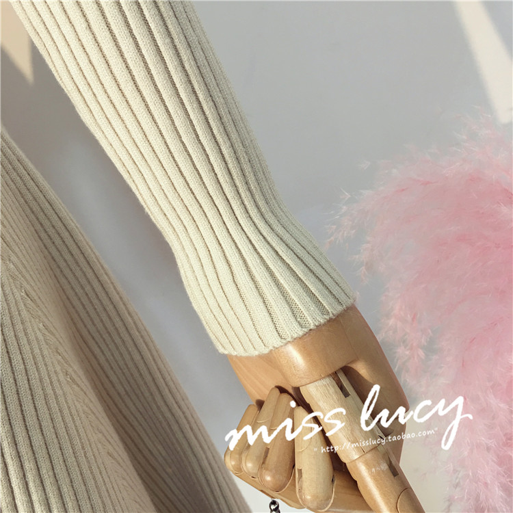 Mùa thu và mùa đông 2018 new chic Hàn Quốc phiên bản của eo áo len Mỏng một từ dài tay túi hip dưới knit dress nữ thời trang nữ
