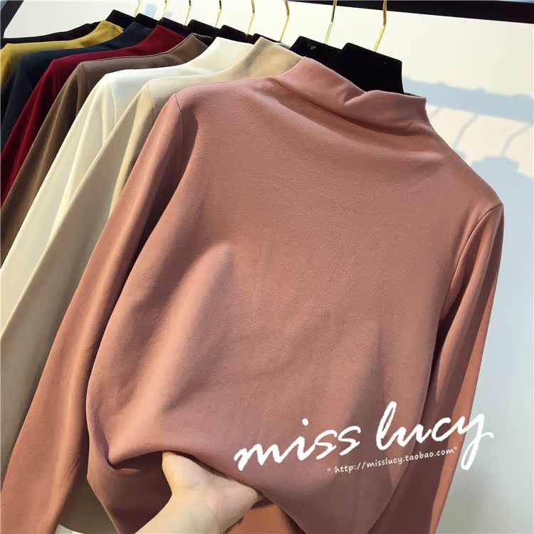 Áo mùa thu nữ mới phiên bản Hàn Quốc của kiểu dáng thon thả hoang dã dài tay nửa cổ cao bên trong áo thun đáy triều áo phông nữ dài tay