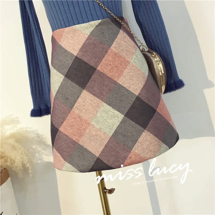 Nữ mùa thu 2018 mới Hồng Kông hương vị retro chic cao eo len váy một từ váy là gói mỏng hip lưới váy chân váy midi xếp ly