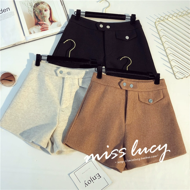 EE2018 mùa thu đông mới phiên bản Hàn Quốc của quần lửng ống rộng cao, rộng, hoang dã bên ngoài quần short len ​​nữ rộng chân
