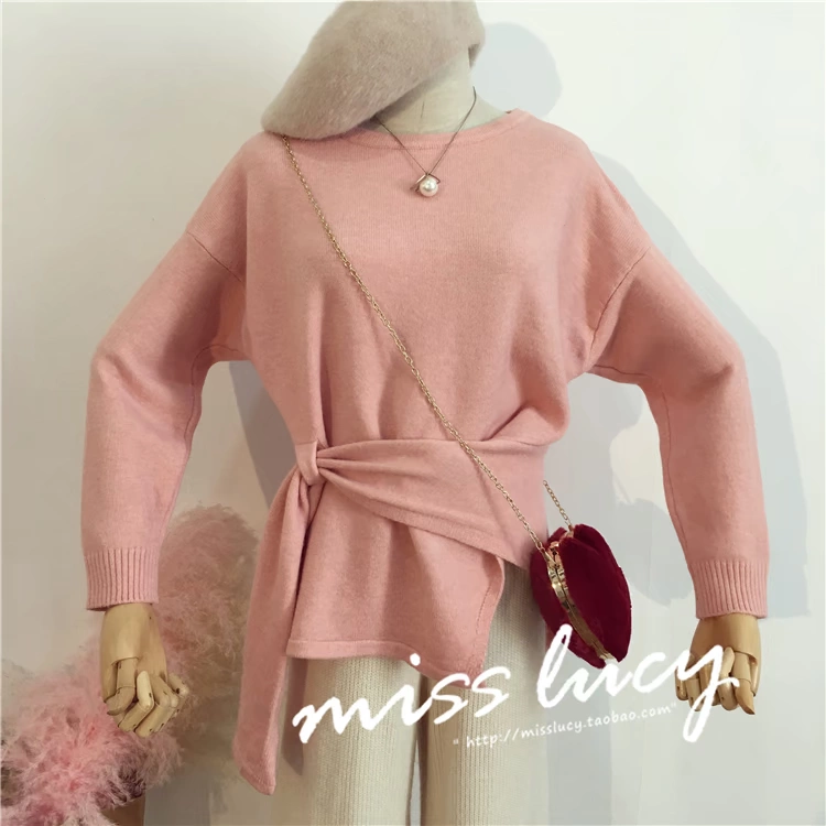 Phụ nữ mùa thu đông mới phiên bản Hàn Quốc của áo rộng cổ tròn đan cổ áo dệt kim với một chiếc áo len lưới màu đỏ không đều cardigan nữ