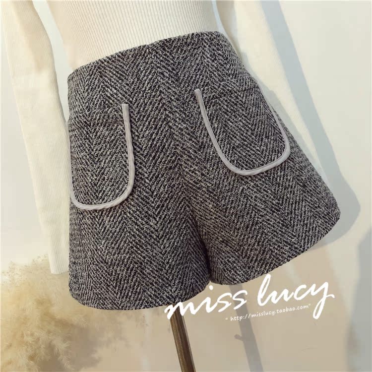 Quần short len ​​nữ mùa thu đông 2018 phiên bản Hàn Quốc mới của quần lửng cạp cao hoang dã mỏng manh mặc quần ống rộng ống rộng quần sooc đũi nữ
