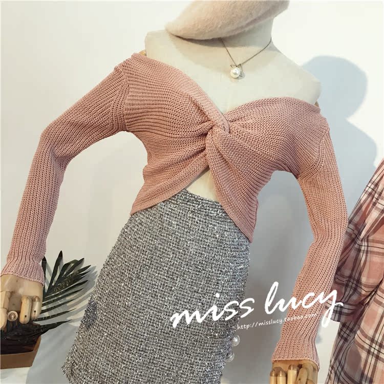 SS2018 mùa thu mới phiên bản Hàn Quốc của chiếc áo len cổ chữ V dày tự trồng dài tay áo len ngắn nữ len áo phông nữ đẹp