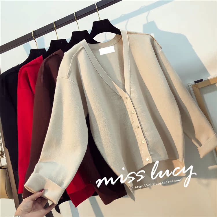 2018 đầu thu mới phiên bản Hàn Quốc của áo len lười gió chic chic tay áo dài tay áo len cổ chữ V cardigan len