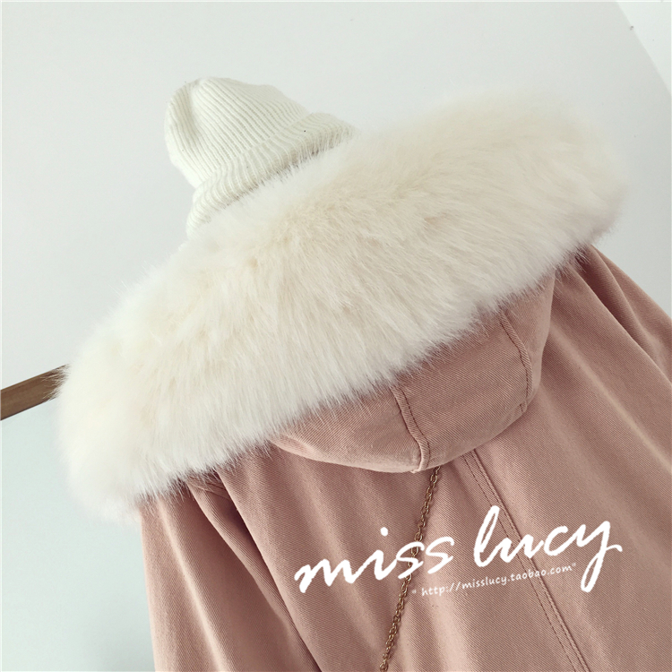 Phụ nữ mùa thu và mùa đông Phiên bản Hàn Quốc của quần áo denim lông cừu dụng cụ cộng với nhung dày đoạn ngắn cổ áo lông thú bông lớn áo khoác chống nắng nữ