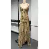 Модное приталенное длинное платье, европейский стиль, с акцентом на бедрах, средней длины