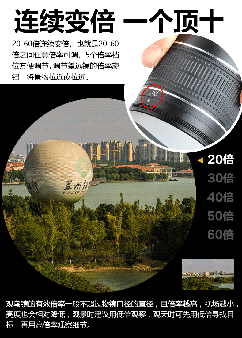 Gương chim độ nét cao SAGA Saga 20-60 lần Biến đổi Nitơ không thấm nước Ánh sáng ban đêm Tầm nhìn thấp - Kính viễn vọng / Kính / Kính ngoài trời ống nhòm súng bắn tỉa