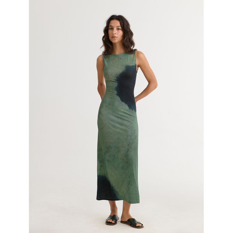 Dozzease Ink Smudged Dress for Women, New Summer Style, Green Elastic Slim Fit, Vacation Style Long Skirt Dozzease Ink Smudged Dress for Women, New Summer Style, Green Elastic Slim Fit, Vacation Style Long Skirt