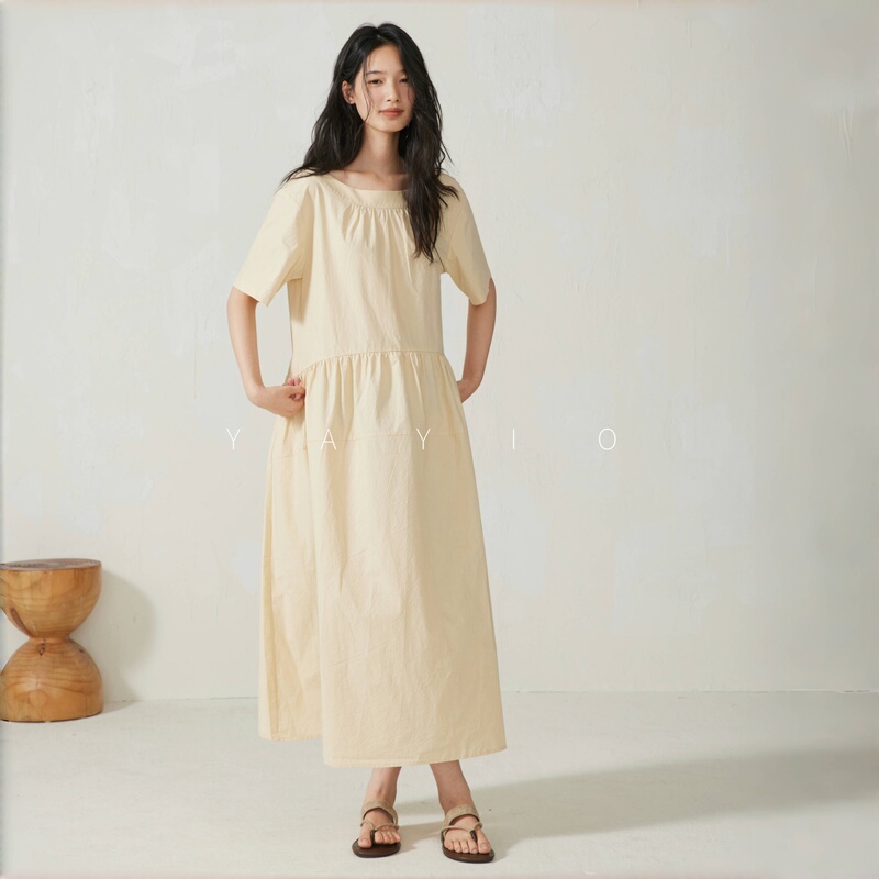 Yayio New Autumn Product, Loose and Comfortable Dress with Sleeves for Women, 100% Imported Long-Staple Cotton, Sun-Dried Fabric Long Dress