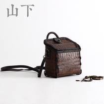 Japanese vintage bamboo woven bag bamboo bag tea set storage bag handmade back satchel tea man Zen Lady shoulder bag