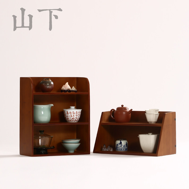 Tea tea teapot storage cabinet imitation ancient two-story three layers of small tea rack exhibition shelves Multi-Bag tea shed Bogu shelf