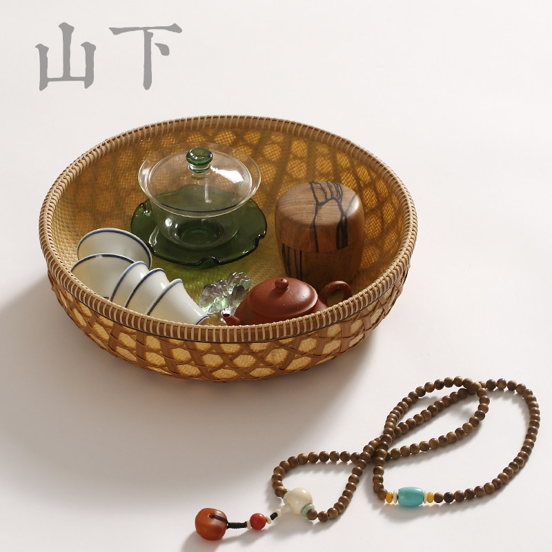 Dongyang Non-suicide Bamboo-made Bamboo Containing Basket Fruit Tray Handmade Fine Knit Needlework Basket Tea Point Basket Tea Ware Tea Set