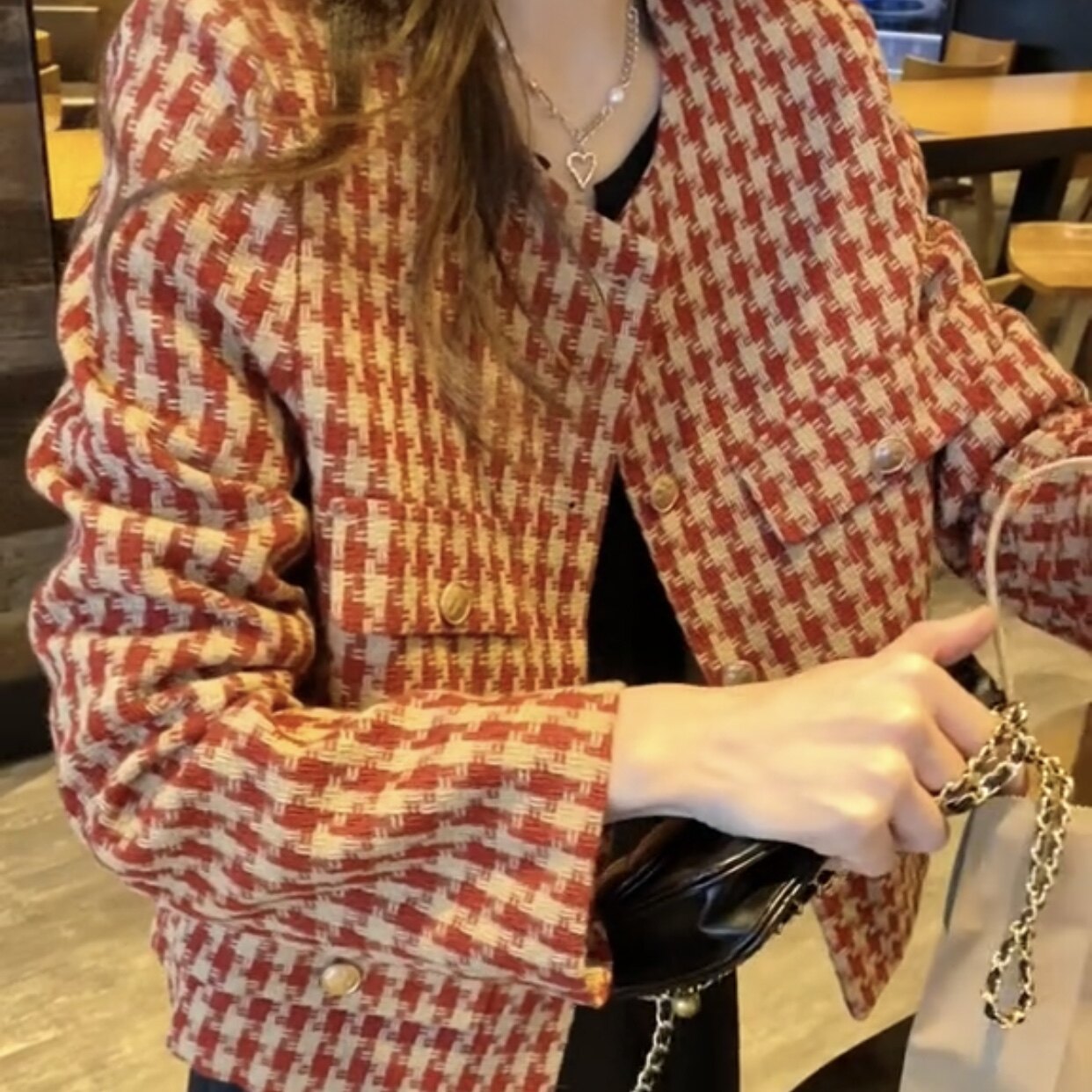2022 Spring Houndstooth Small Fragrant Wind Coat Women's Short British Style Small Loose Wool Plaid Coat