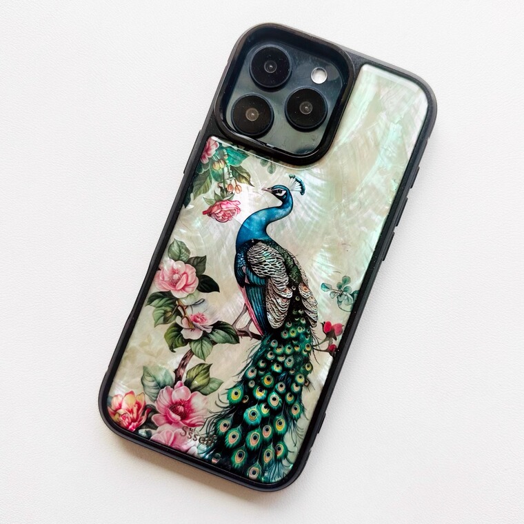 Black Peacock & Roses With Strap – Pro/Plus/Max/Air – 17, 16 – For Girls High Quality Premium iPhone Case
