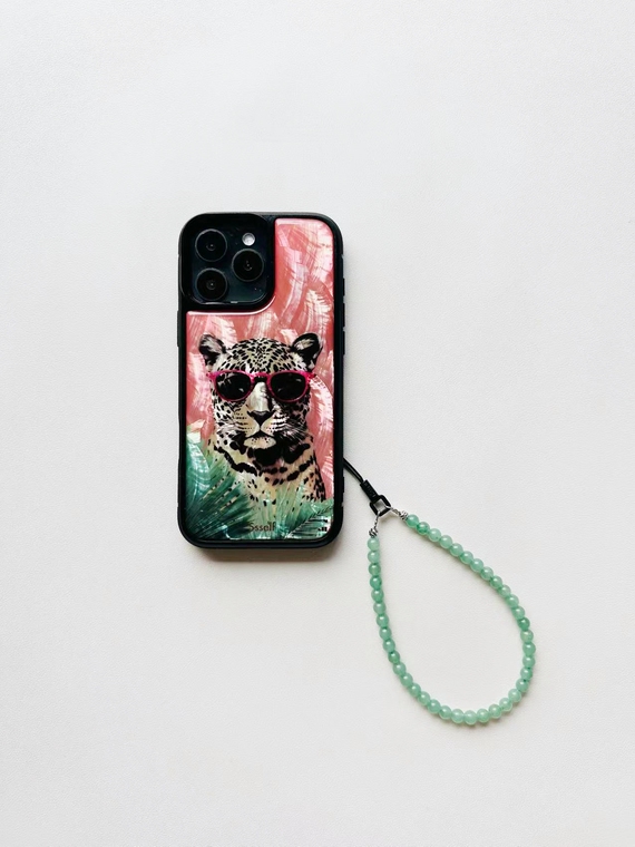 Leopard Pink Sunglasses Green Palm Leaves Cartoon iPhone Case