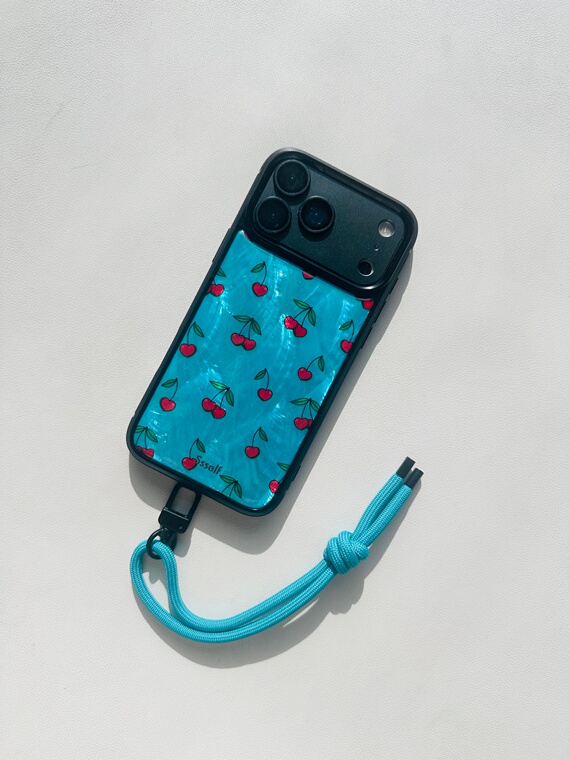 Juicy Cherries Turquoise Shimmer iPhone Case