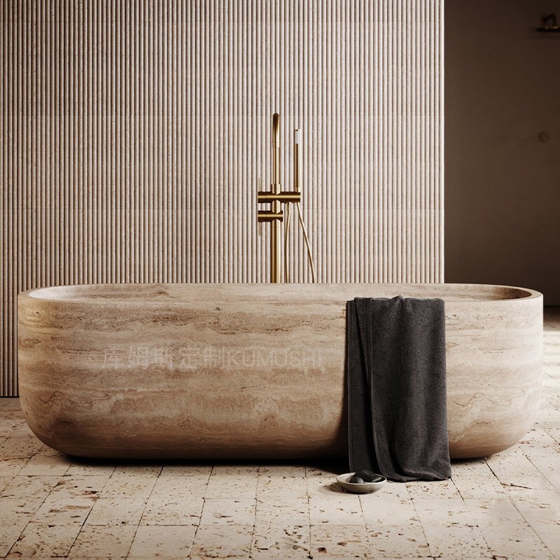 Marble Bathtub Designer Model for Villa Living Room, Home Use, Light Luxury, Simple Modern Natural Travertine Bathtub