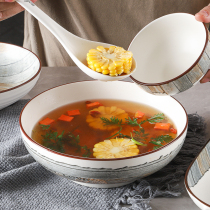  Ceramic large soup bowl Household 8-inch large bowl noodle bowl Nordic style tableware creative soup bowl soup bowl can be microwave