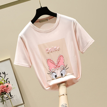 2020 spring and summer clothes New slightly fat sister age reduction belly coat size womens 200kg foreign atmosphere thin T-shirt tide