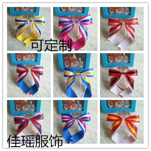 Cheerleading bow headdress Aerobics multi-color three-layer hair ornament headflower ribbon streamer cheerleaders