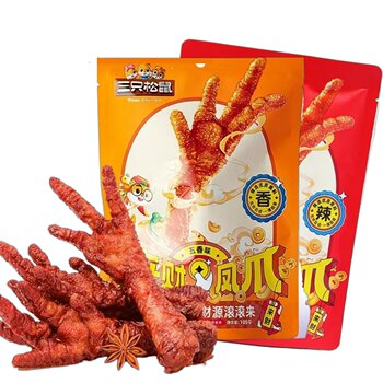 Three Squirrels Tiger Skin Chicken Feet 105g Ready-To-Eat Braised Chicken Feet Snack Spicy and Delicious