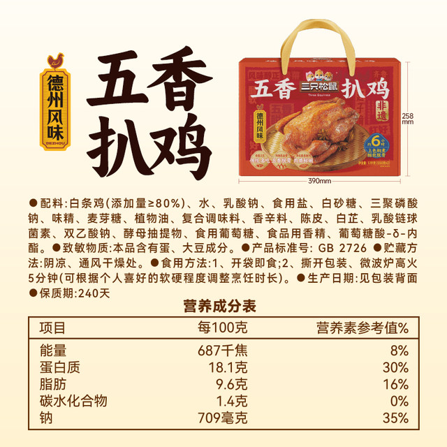 Three Squirrels_Texas Five-Spice Braised Chicken 1100g Gift Box Chicken Snack for Satisfying Cravings, Late-Night Snack, Ready-To-Eat, Gift-Giving