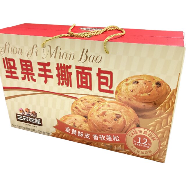 Three Squirrels Nut Crust Bread 1.08kg Golden Crust Hand-Torn Bread Delicious Bread for Gifting