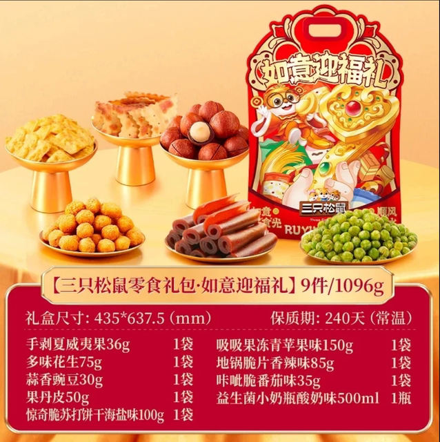 Three Squirrels Lucky Fortune Gift Snack Pack 1096g Mixed Snacks for Spring Festival Gifts and New Year Goods