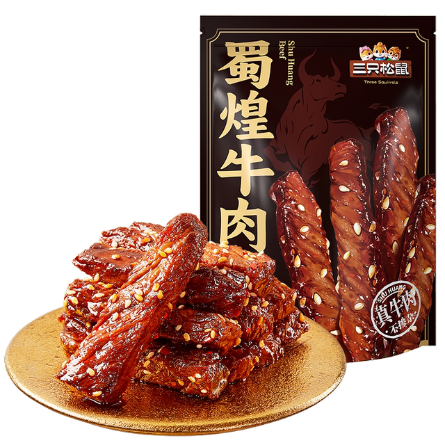 Three Squirrels Shu Huang Beef Spicy Flavor 80g Casual Snacks Value Beef Jerky Spicy Craving Snacks
