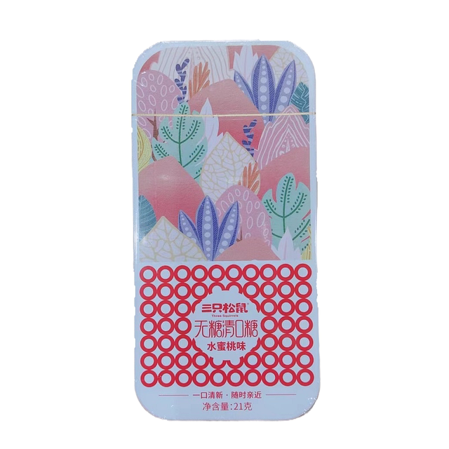Three Squirrels Sugar-Free Mouth Freshener Peach Flavor Cute C Mouth Freshener Tablets Breath Freshening Candy Mint Watermelon