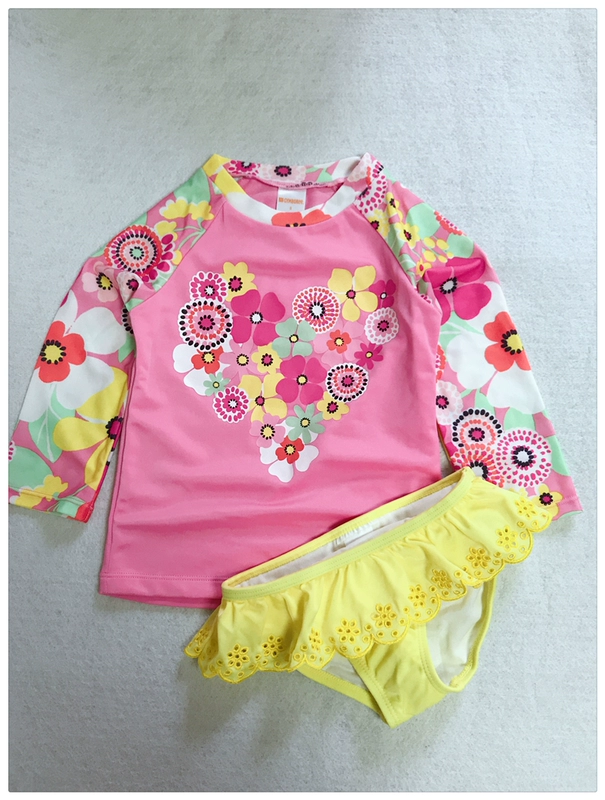 American GYMBOREE / Golden Baby Girls Áo dài tay áo tắm chia tay Kem chống nắng Set 4 tuổi 5 tuổi