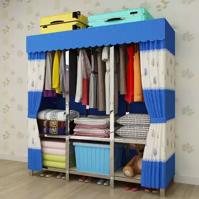 Simple wardrobe cloth wardrobe stainless steel steel frame wardrobe screw assembly folding steel pipe rental room bold and solid