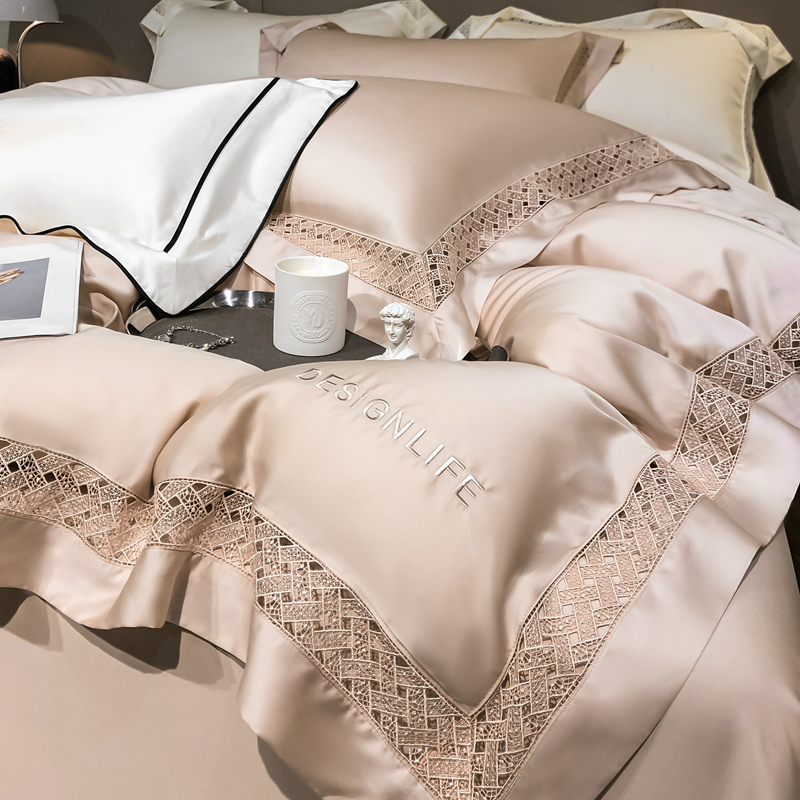 Imported 140-Count Lenzing Tencel Lyocell Hollow Four-Piece Set, Double-Sided Silky Cool Ice Silk Duvet Cover Bedding