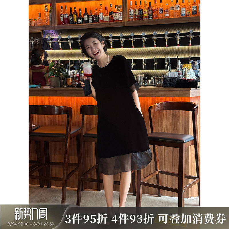 Langqing Black Silk Mulberry Silk Dress for Women 2026 New French Style High-End Slimming Mid-Length Dress