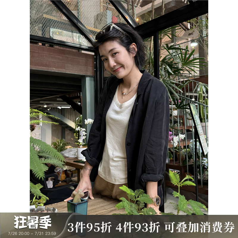 Langqing【Kongchan】Black Cupro Thin Jacket for Women 2026 New Summer Air Conditioning Shirt Long Sleeve Blazer Langqing【Kongchan】Black Cupro Thin Jacket for Women 2026 New Summer Air Conditioning Shirt Long Sleeve Blazer