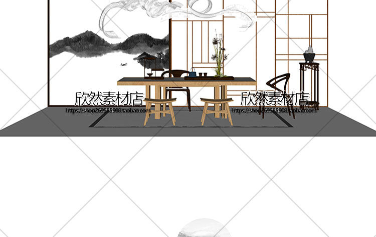 F2-9现代新中式禅意中国风古典实木泡茶桌椅家具茶室摆件su草图大师sketchup模型