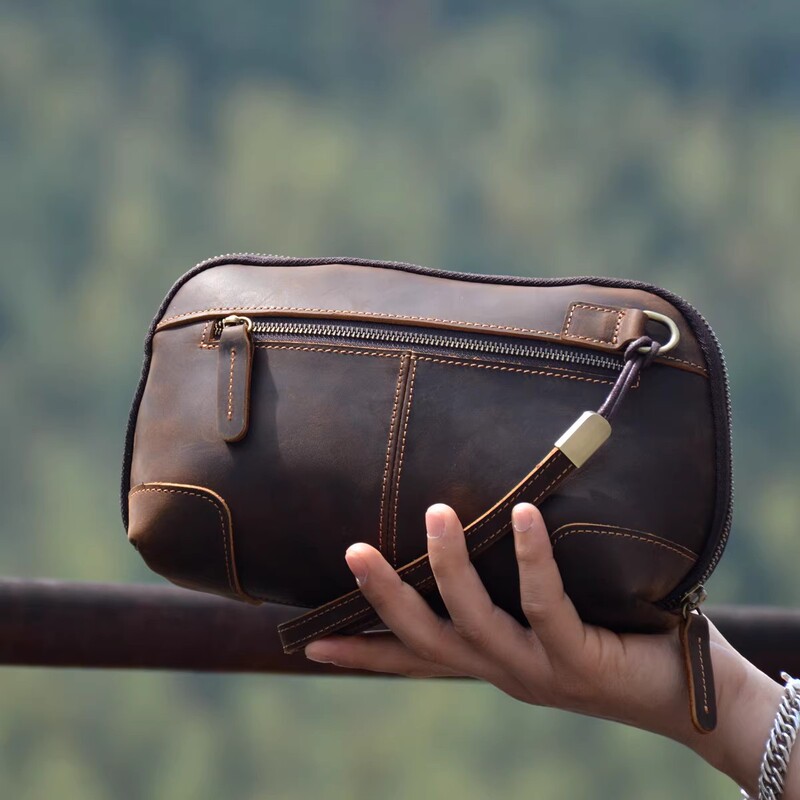 Crazy Horse Leather Clutch Bag Vintage Large Capacity Handbag Genuine Leather Distressed Business Clutch with Card Slots Wallet for Men Crazy Horse Leather Clutch Bag Vintage Large Capacity Handbag Genuine Leather Distressed Business Clutch with Card Slots Wallet for Men