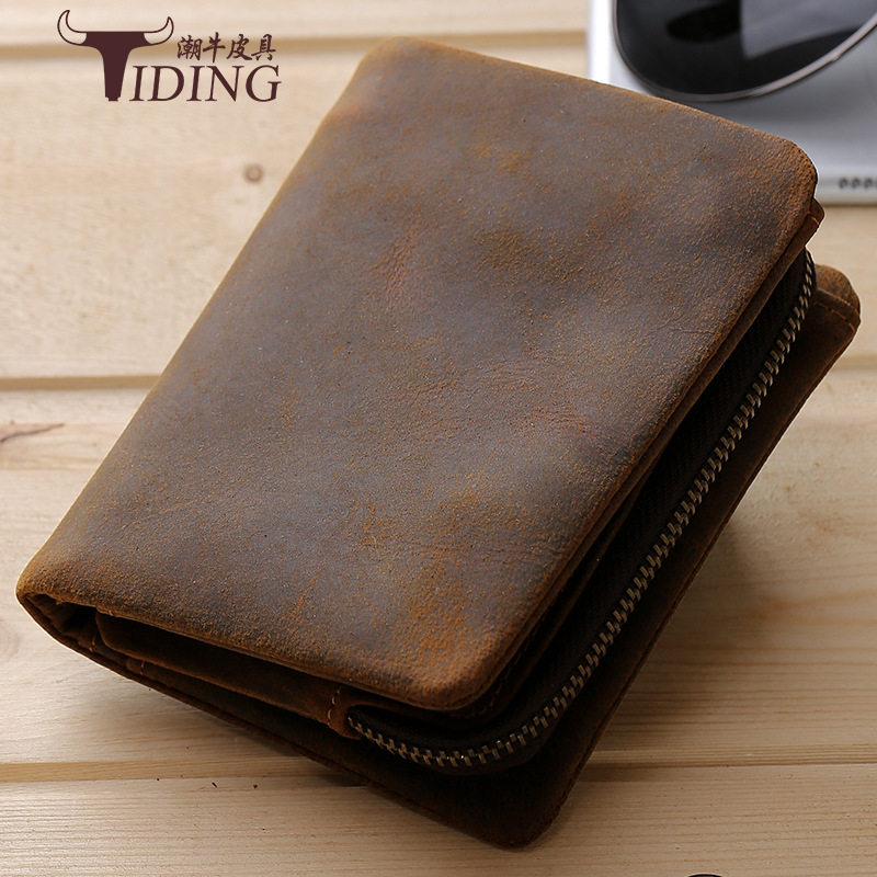 Retro Crazy Mapleather Men's Wallet Genuine Leather Large Capacity Multi-Position Wallet Wallet Money Clip Casual Short Business Wallet Man