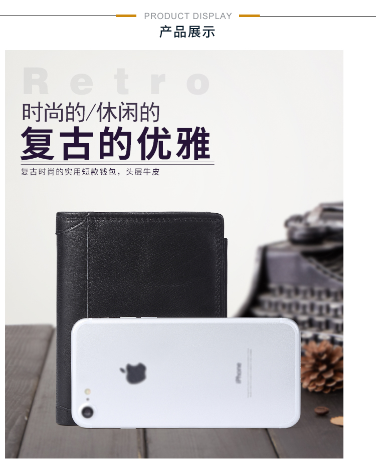 Ví da ngựa handmade handmade nam ví ngắn dung lượng lớn ví da dọc lớp đầu tiên ví da retro ví cầm tay