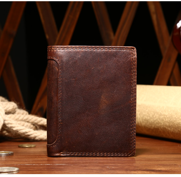 Ví da ngựa handmade handmade nam ví ngắn dung lượng lớn ví da dọc lớp đầu tiên ví da retro ví cầm tay