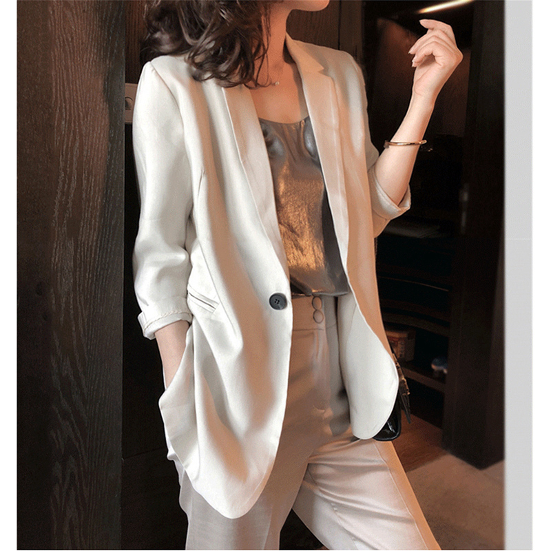 Japanese guests offer acetate satin blazer women's Spring/Summer 2022 casual thin cropped beige suit tops