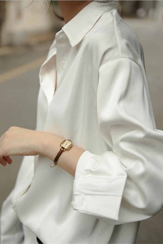 LOSTSOULS Japan early autumn white shirt women's vintage taste top drape shirt silk satin loose ol