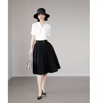 LOSTSOULS Japanese exquisite temperament A pleated skirt women's long version Joker casual black skirt