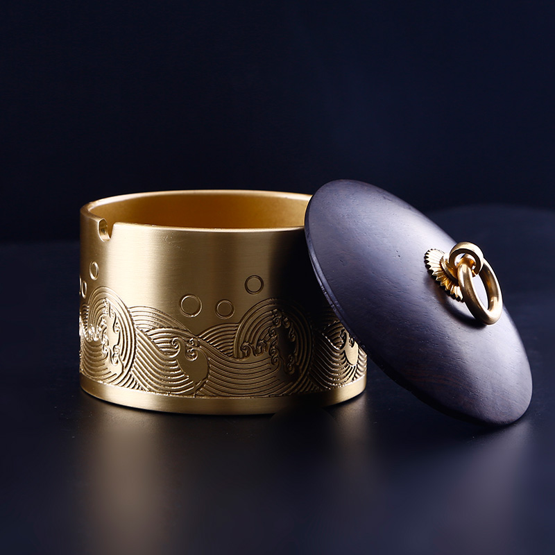 Pure copper ashtray with lid High-grade creative car business living room household handmade new Chinese brass ashtray