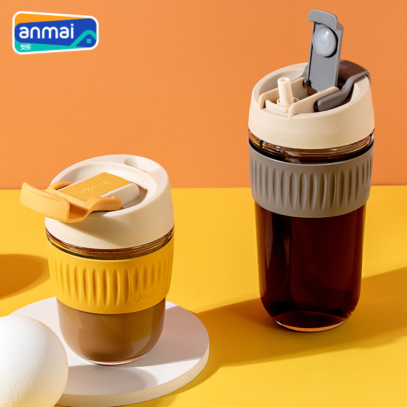 Portable water cup milk tea coffee cup heat resistant glass straw cup ins office with lid accompanying cup mesh red mug
