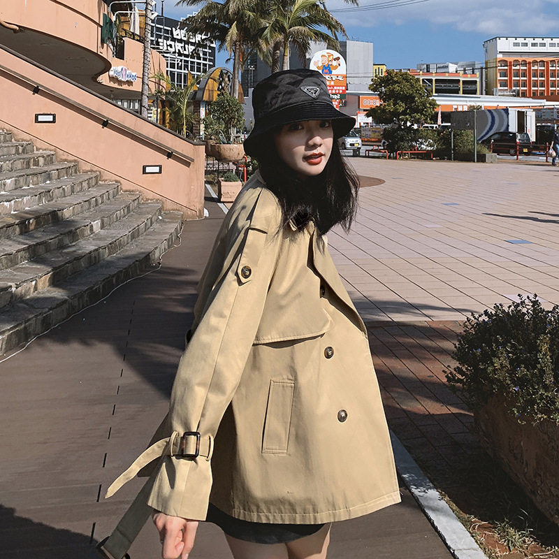 maje kara small man windbreaker coat women 2021 Spring and Autumn new waist Joker khaki short tooling